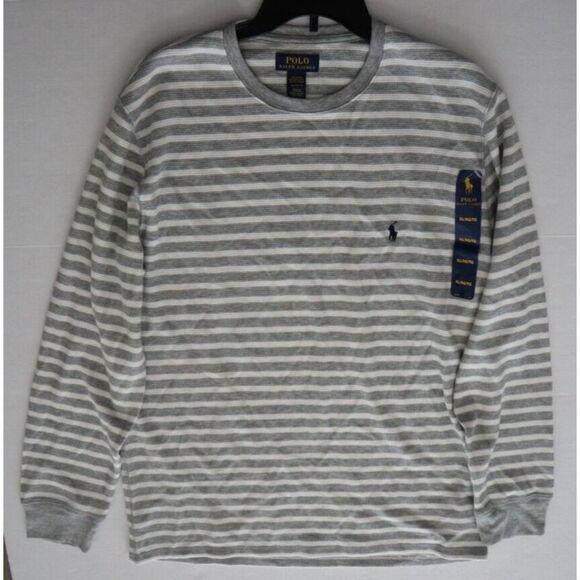 Polo Ralph Lauren Men's Sz XL Gray/White Striped Waffle Knit L/S Sleep Shirt - Picture 7 of 8